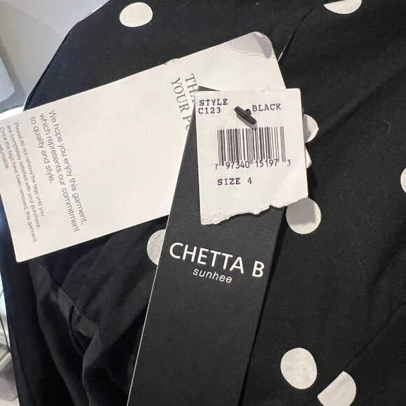 NWT Chetta B sunhee Black Cap Sleeve Belted Midi Dress, Size 4 - Picture 14 of 15